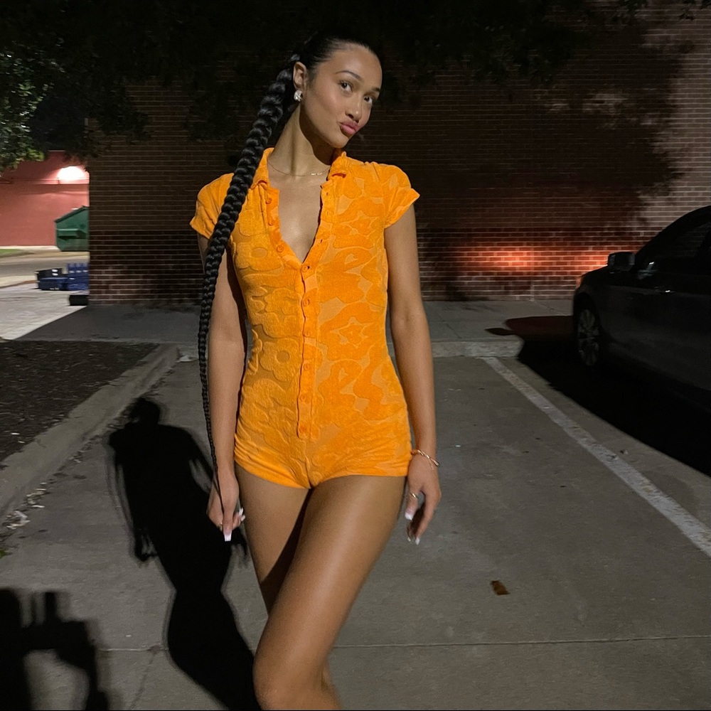 Jaded LNDN toweling play suit in orange